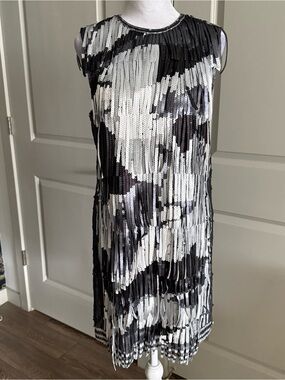 Pucci Fringed Printed Sequined Tulle Mini Dress in Silver Size 6